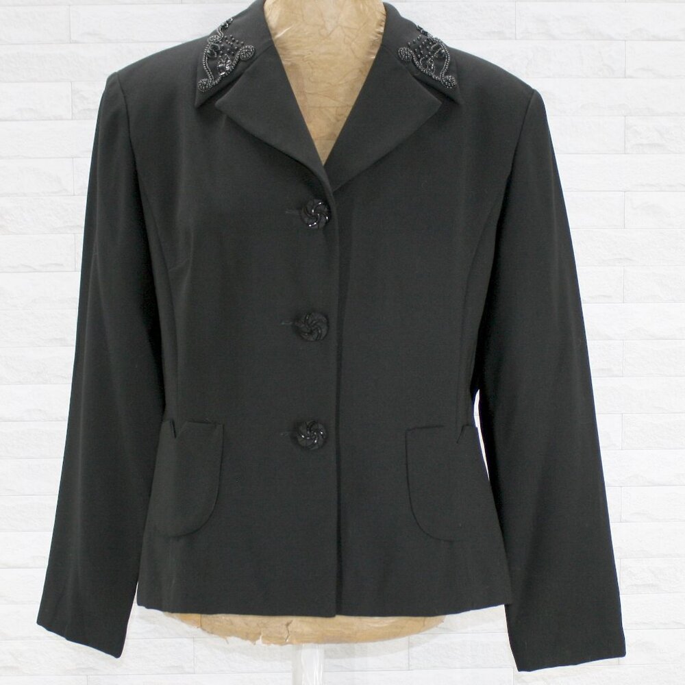 JOHN ROBERTS Jacket Blazer Tailored Beaded Collar Hourglass Black Plus Size 14